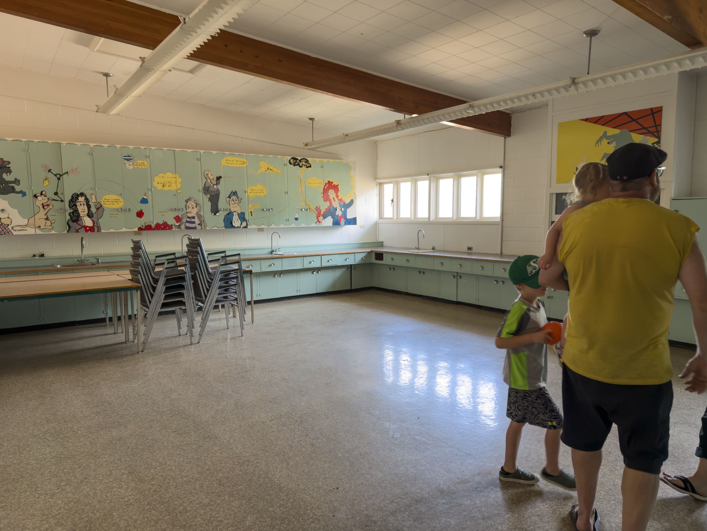 Bright classroom space with educational displays and flexible seating